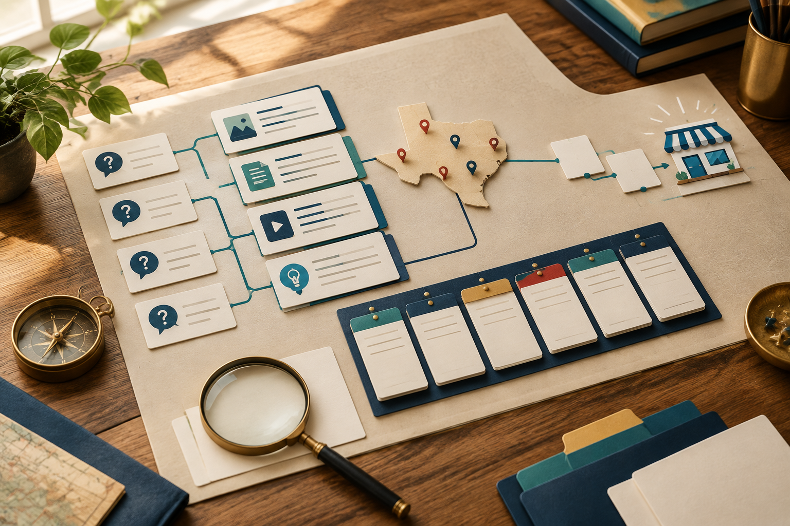 Planning a small business blog strategy with customer questions, service topics and an SEO content calendar