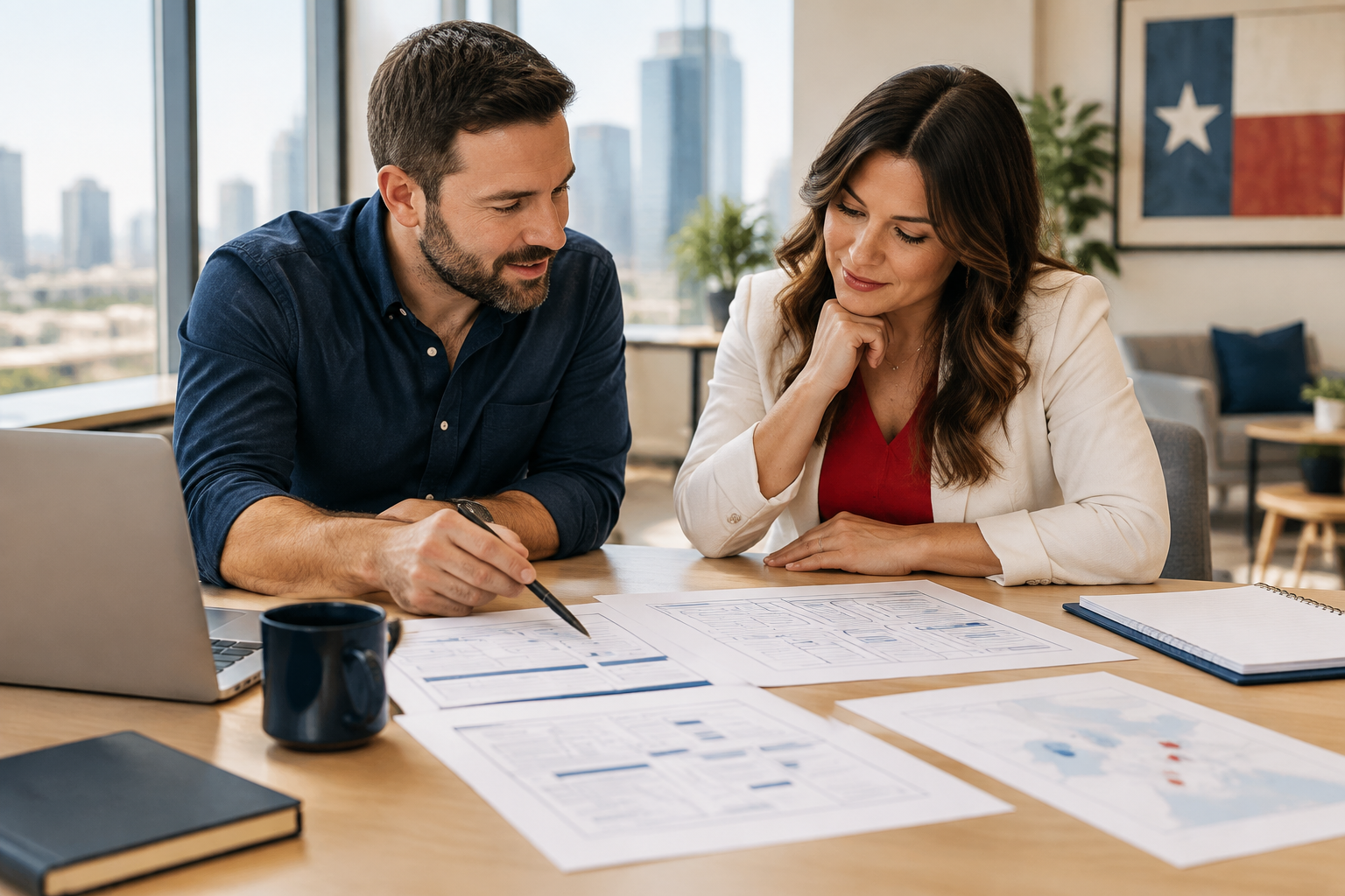Small business owner reviewing a local service website strategy with a Texas digital studio consultant