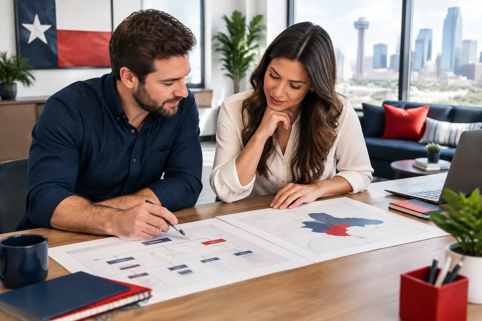 Small business owner reviewing a local service website strategy with a Texas digital studio consultant