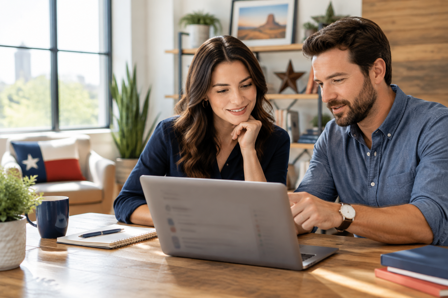 Small business owner reviewing organized website inquiries and follow-up tasks at a modern Texas studio workspace